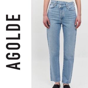 Agolde Revolve Criss Cross Asymmetrical Button Fly High Rise Straight Jean Y2K